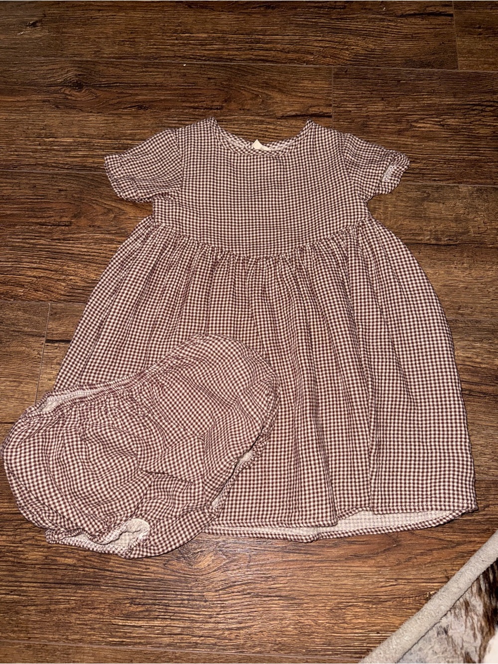 Quincy Mae Brown and White Gingham Baby Dress with Bloomers